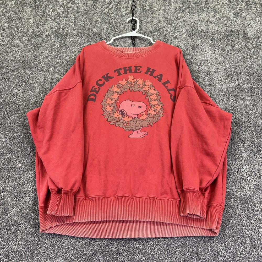 American Eagle Sweatshirt Womens XL Red Fleece Deck The Halls Snoopy Christmas